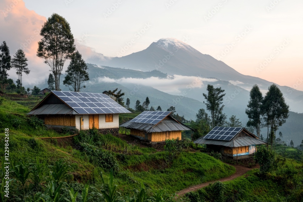 A small community celebrating the launch of a solar microgrid, with panels and storage batteries visible in the background A small community celebrating the launch of a solar microgrid, with panels and storage batteries visible in the background