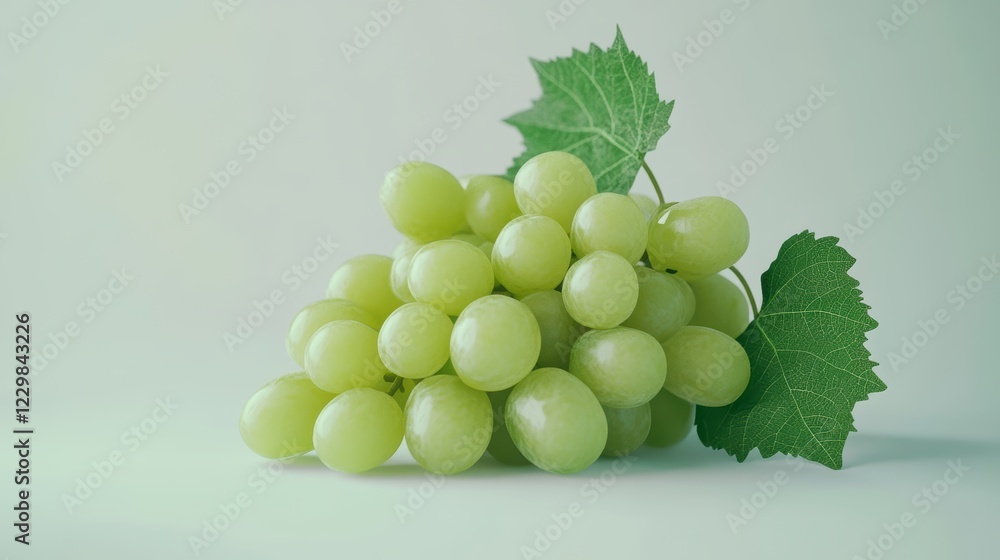 Fresh Green Grapes with Leaves - Minimalist Photography Fresh Green Grapes with Leaves - Minimalist Photography