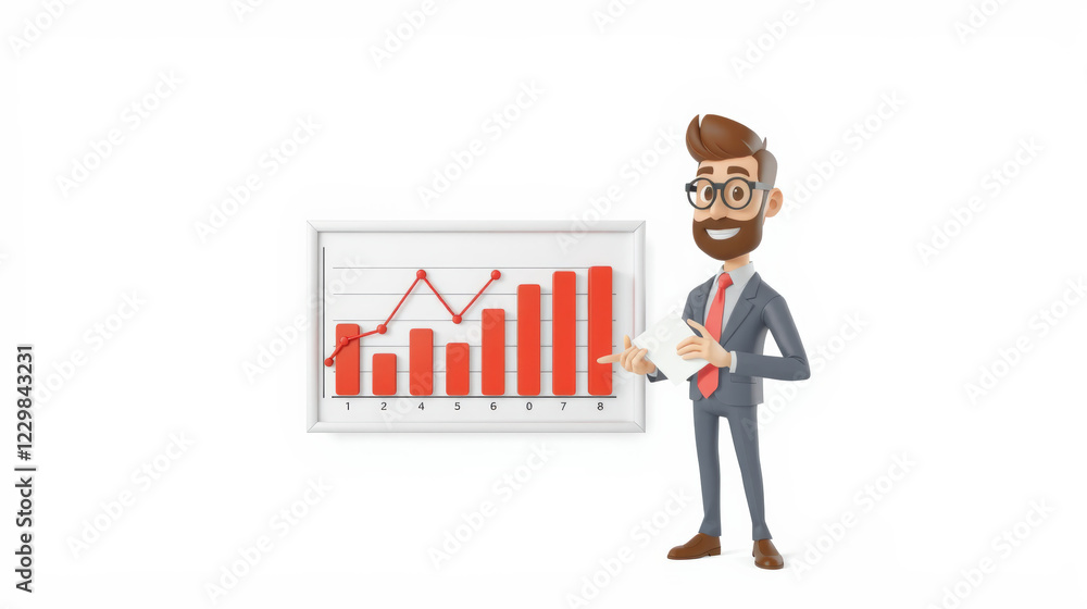 3D cartoon manager presenting chart with positive trend, showcasing growth and success. character holds document, emphasizing professionalism and analysis 3D cartoon manager presenting chart with positive trend, showcasing growth and success. character holds document, emphasizing professionalism and analysis
