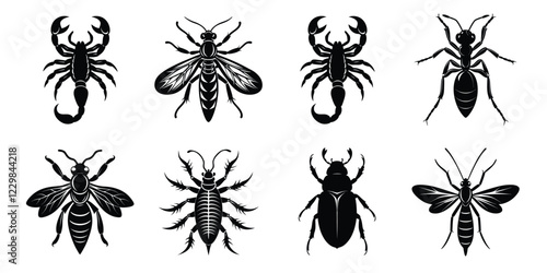 Set of insects silhouettes. Vector illustrations poisonous insects isolated on white background