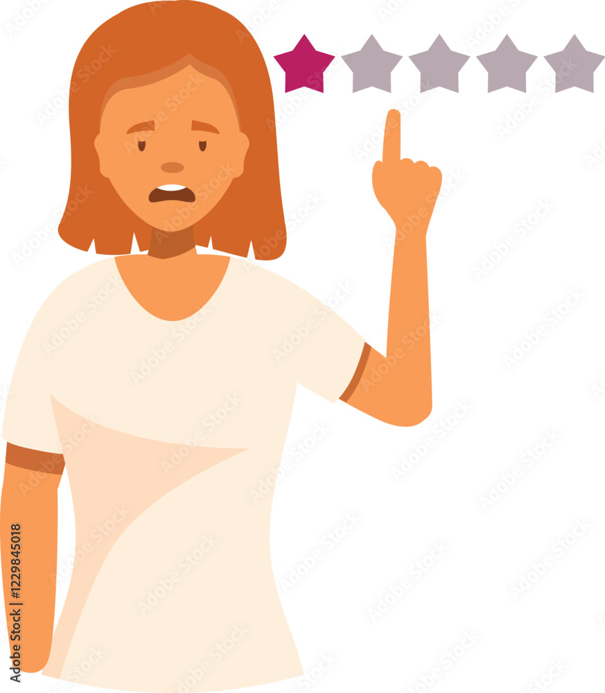 Young woman giving one star rating in online survey, expressing her disapproval and negative feedback Young woman giving one star rating in online survey, expressing her disapproval and negative feedback