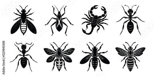 Set of insects silhouettes. Vector illustrations poisonous insects isolated on white background