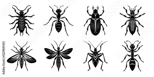 Set of insects silhouettes. Vector illustrations poisonous insects isolated on white background