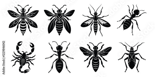 Set of insects silhouettes. Vector illustrations poisonous insects isolated on white background