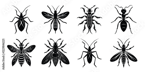 Set of insects silhouettes. Vector illustrations poisonous insects isolated on white background