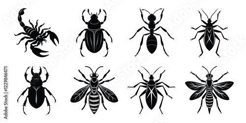 Set of insects silhouettes. Vector illustrations poisonous insects isolated on white background