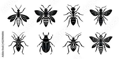 Set of insects silhouettes. Vector illustrations poisonous insects isolated on white background