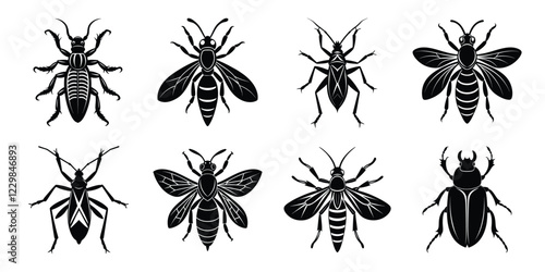 Set of insects silhouettes. Vector illustrations poisonous insects isolated on white background