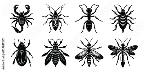 Set of insects silhouettes. Vector illustrations poisonous insects isolated on white background