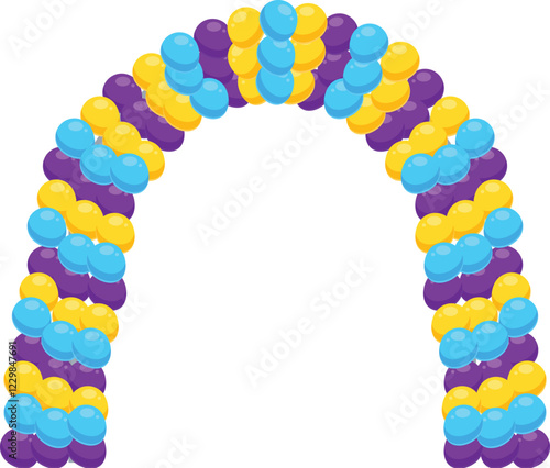 Vibrant balloon arch forming an inviting entrance, perfect for parties, celebrations, and festive occasions