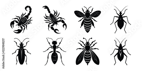 Set of insects silhouettes. Vector illustrations poisonous insects isolated on white background