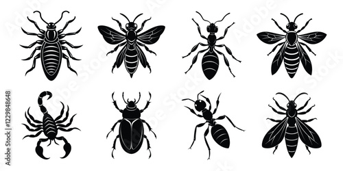 Set of insects silhouettes. Vector illustrations poisonous insects isolated on white background