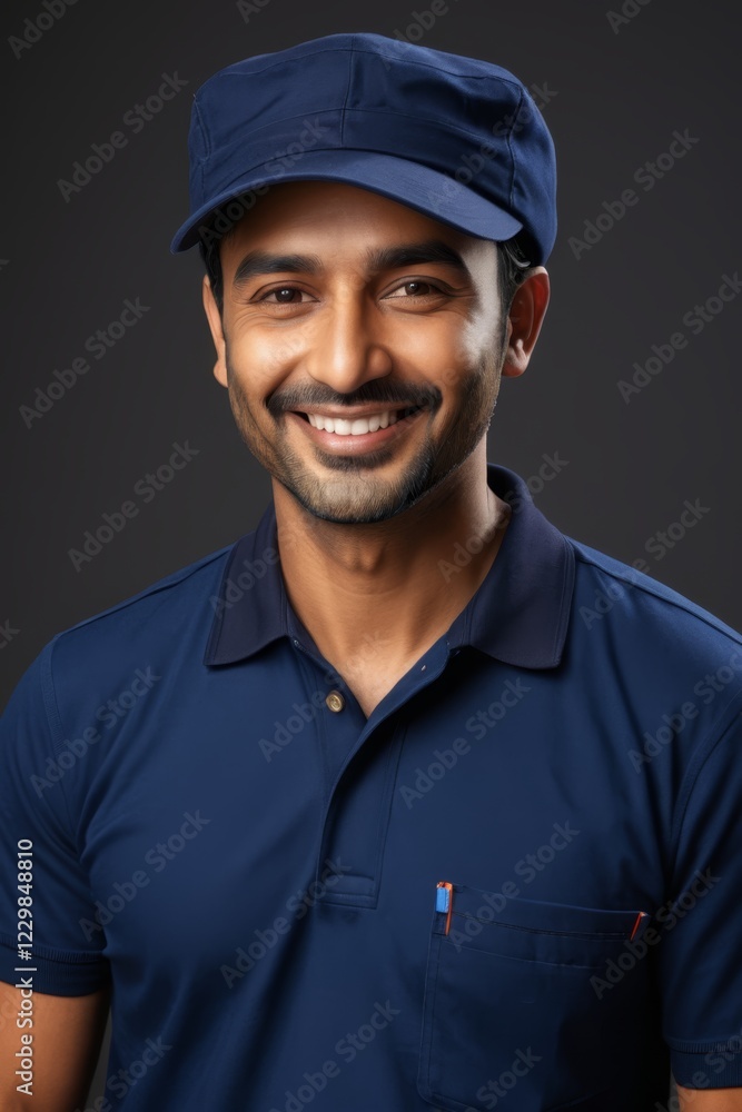 smiling man in blue shirt and cap posing for a picture smiling man in blue shirt and cap posing for a picture