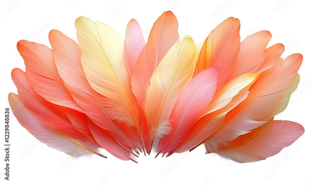 Close Up of Delicate Pink, Orange, Yellow Feathers on Black Back Close Up of Delicate Pink, Orange, Yellow Feathers on Black Back