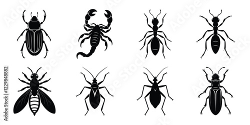 Set of insects silhouettes. Vector illustrations poisonous insects isolated on white background