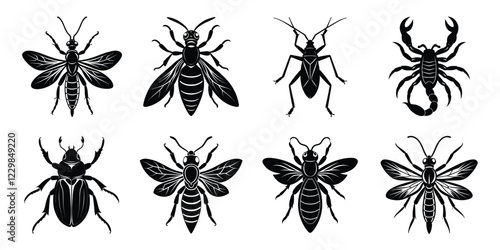 Set of insects silhouettes. Vector illustrations poisonous insects isolated on white background