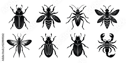 Set of insects silhouettes. Vector illustrations poisonous insects isolated on white background