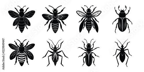 Set of insects silhouettes. Vector illustrations poisonous insects isolated on white background