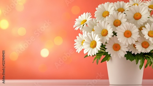 Wallpaper Mural Elegant White Daisies In A Pot Against A Soft Coral Background Torontodigital.ca