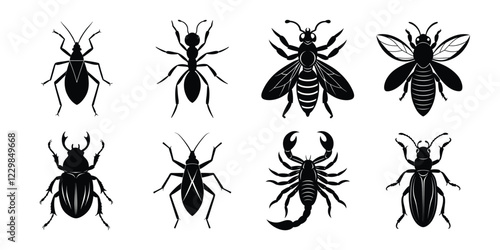 Set of insects silhouettes. Vector illustrations poisonous insects isolated on white background