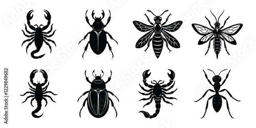 Set of insects silhouettes. Vector illustrations poisonous insects isolated on white background
