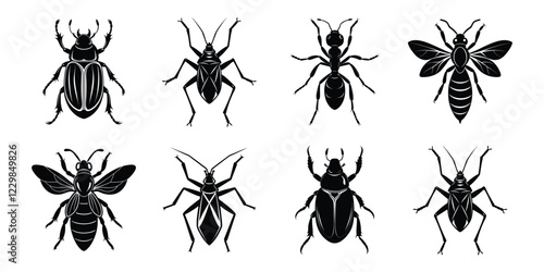 Set of insects silhouettes. Vector illustrations poisonous insects isolated on white background