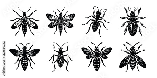 Set of insects silhouettes. Vector illustrations poisonous insects isolated on white background