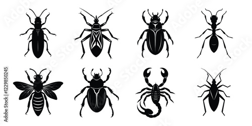Set of insects silhouettes. Vector illustrations poisonous insects isolated on white background