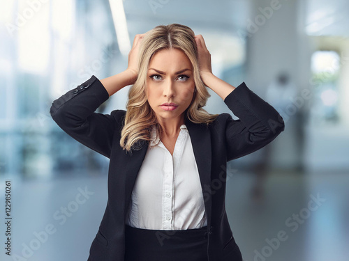 ビジネスシーンで頭を抱えて悩んでいる女性