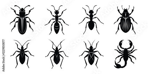 Set of insects silhouettes. Vector illustrations poisonous insects isolated on white background