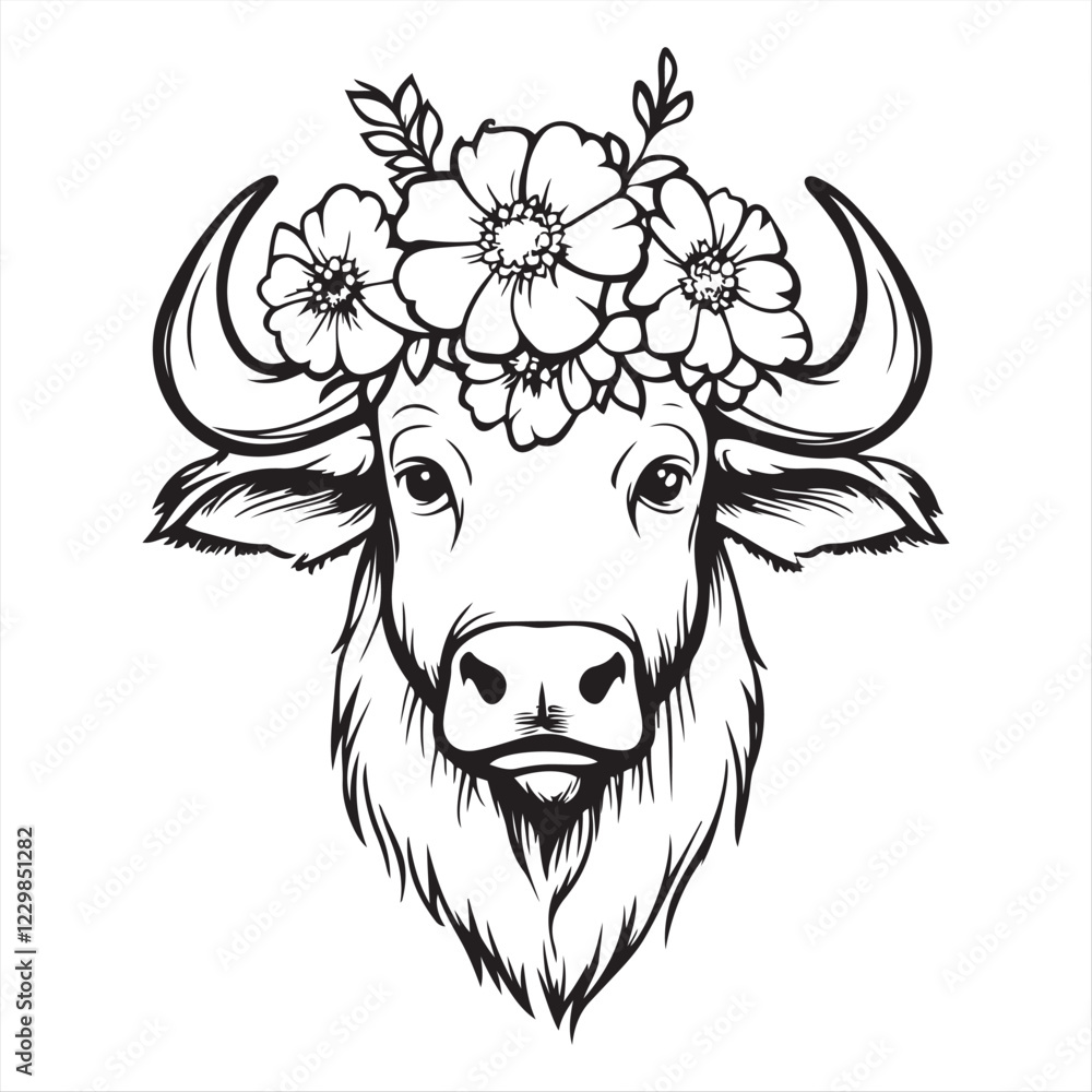 Fototapeta premium Floral Crowned Bull
