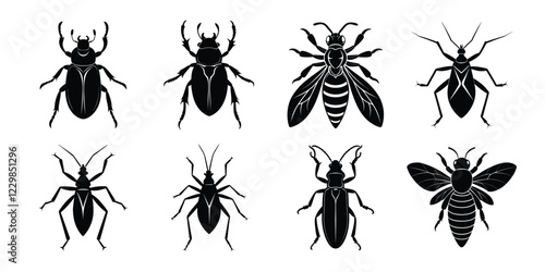 Set of insects silhouettes. Vector illustrations poisonous insects isolated on white background
