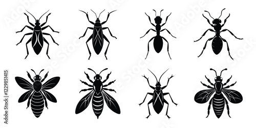 Set of insects silhouettes. Vector illustrations poisonous insects isolated on white background