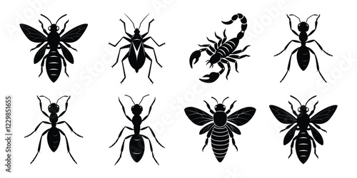 Set of insects silhouettes. Vector illustrations poisonous insects isolated on white background