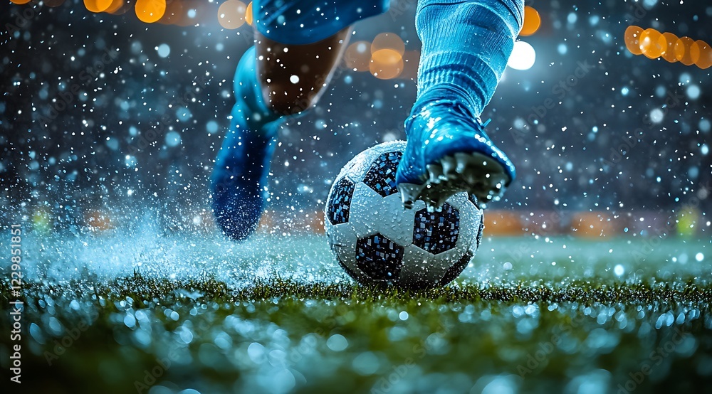 soccer or football player standing with ball on the field for Kick the soccer ball at football stadium soccer or football player standing with ball on the field for Kick the soccer ball at football stadium