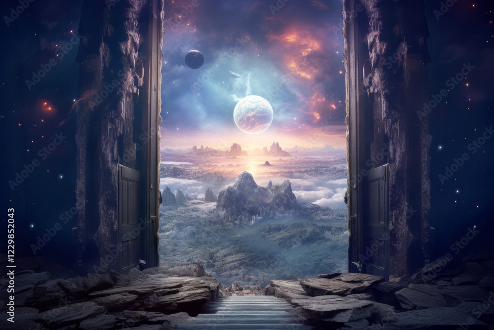 Fototapeta premium Door Gate Otherworldly Dimension Fantastic Landscape Surrealist