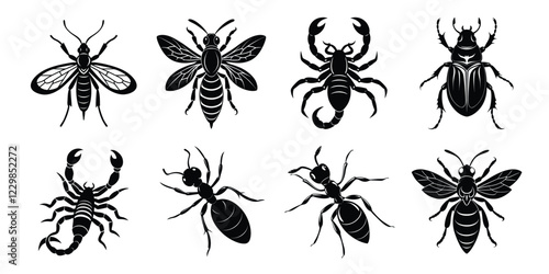 Set of insects silhouettes. Vector illustrations poisonous insects isolated on white background