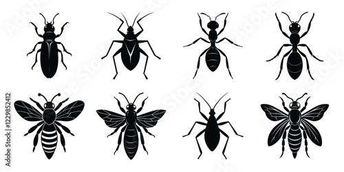 Set of insects silhouettes. Vector illustrations poisonous insects isolated on white background