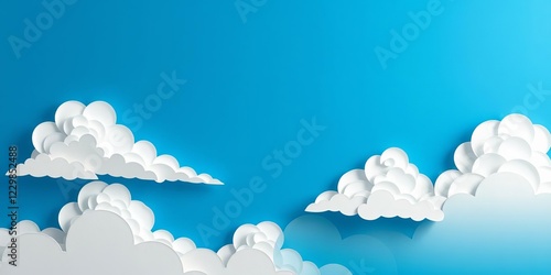 Fototapeta Naklejka Na Ścianę i Meble -  Paper cut style white cloud on blue sky banner illustration, blue sky, clouds, paper cloud