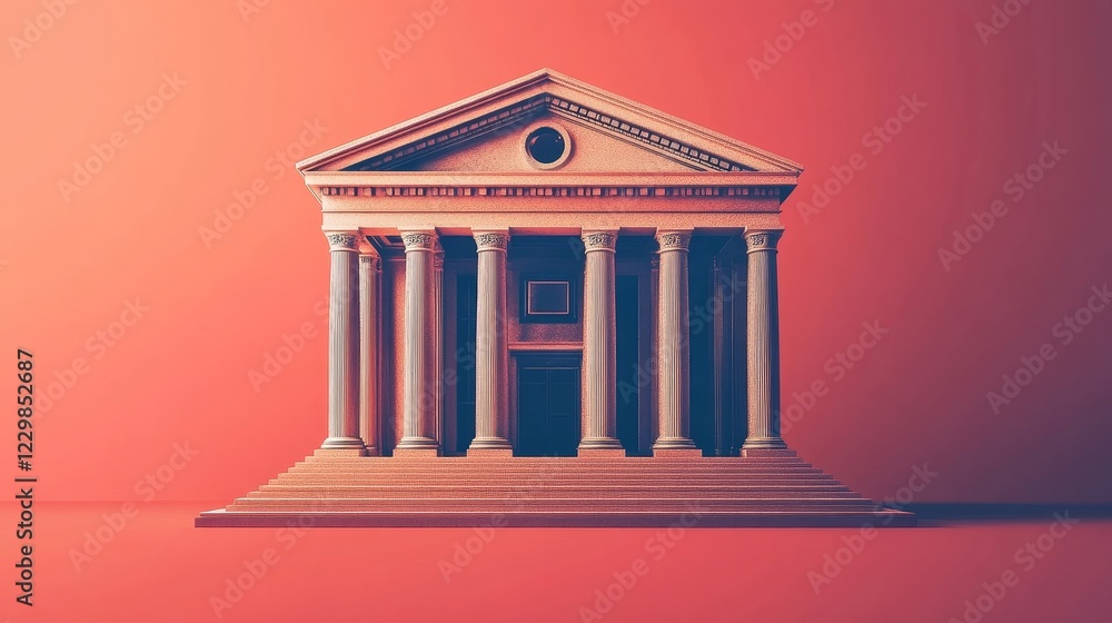 Obraz premium Classic Architecture Model on Coral Background 