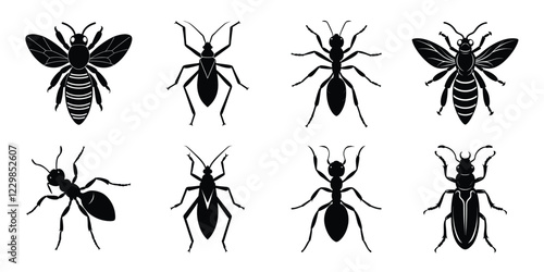 Set of insects silhouettes. Vector illustrations poisonous insects isolated on white background