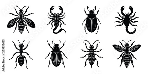 Set of insects silhouettes. Vector illustrations poisonous insects isolated on white background