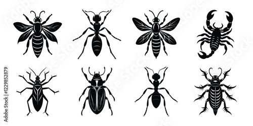 Set of insects silhouettes. Vector illustrations poisonous insects isolated on white background