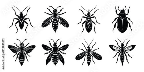 Set of insects silhouettes. Vector illustrations poisonous insects isolated on white background