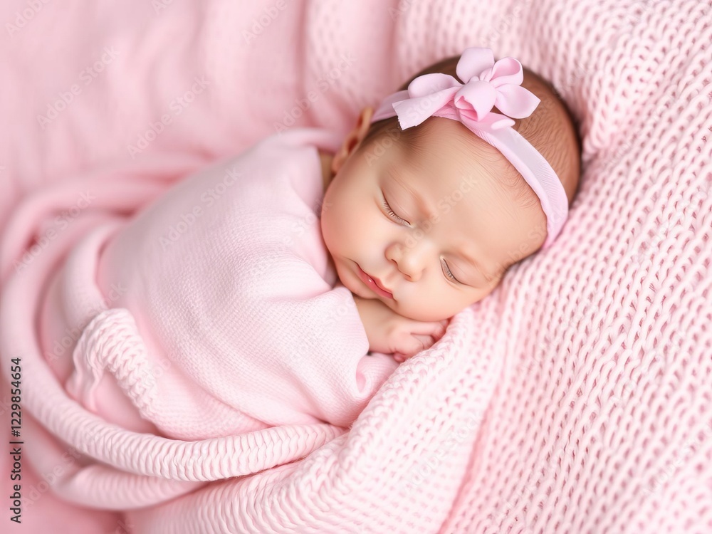 Newborn baby girl peacefully asleep on a soft pink blanket, soft, baby, infant Newborn baby girl peacefully asleep on a soft pink blanket, soft, baby, infant