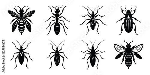 Set of insects silhouettes. Vector illustrations poisonous insects isolated on white background