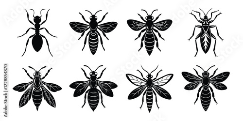 Set of insects silhouettes. Vector illustrations poisonous insects isolated on white background