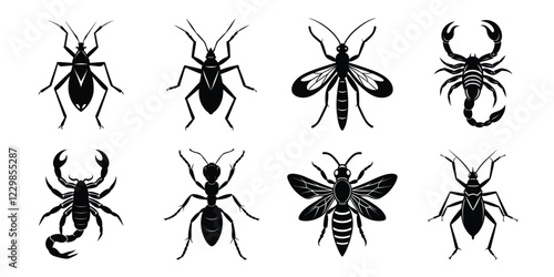 Set of insects silhouettes. Vector illustrations poisonous insects isolated on white background