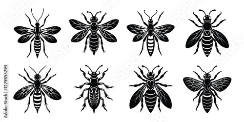 Set of insects silhouettes. Vector illustrations poisonous insects isolated on white background