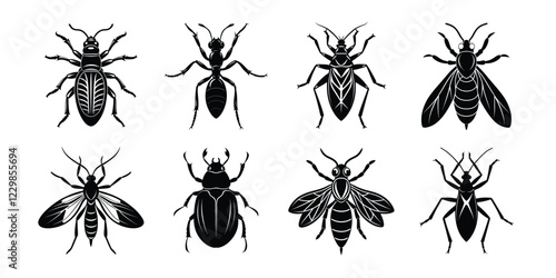 Set of insects silhouettes. Vector illustrations poisonous insects isolated on white background